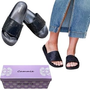 Cammie Women Slide On Sandals With Glitter NWB!